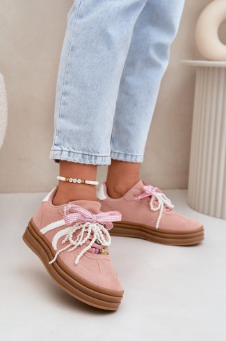 Pink Sport Shoes in Women`s Athletic Shoes, Trainers, Sneakers with Fabric, Footbed, Upper Height and Platform Height