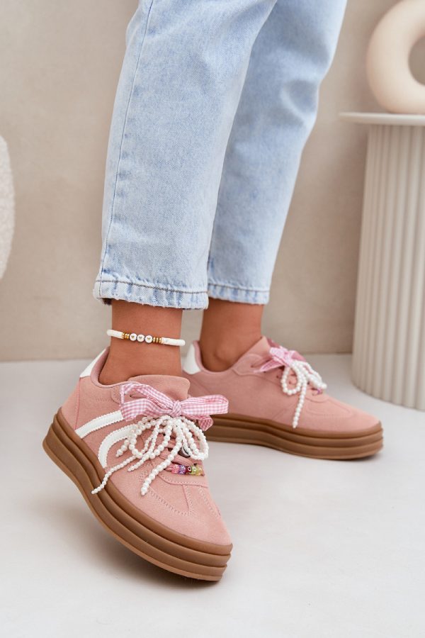 Pink Sport Shoes in Women`s Athletic Shoes, Trainers, Sneakers with Fabric, Footbed, Upper Height and Platform Height