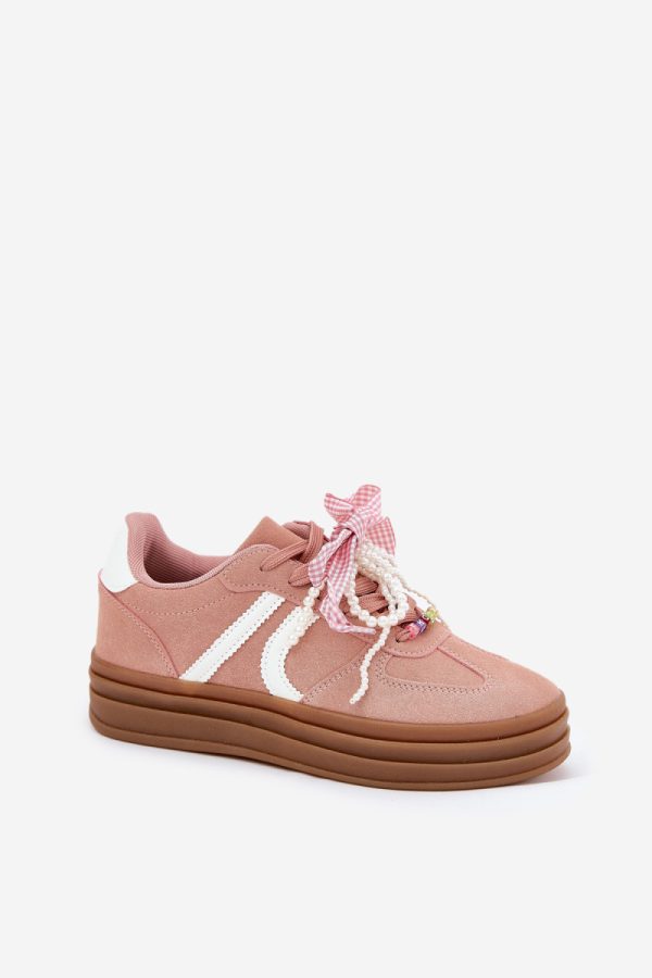 Pink Sport Shoes in Women`s Athletic Shoes, Trainers, Sneakers with Fabric, Footbed, Upper Height and Platform Height