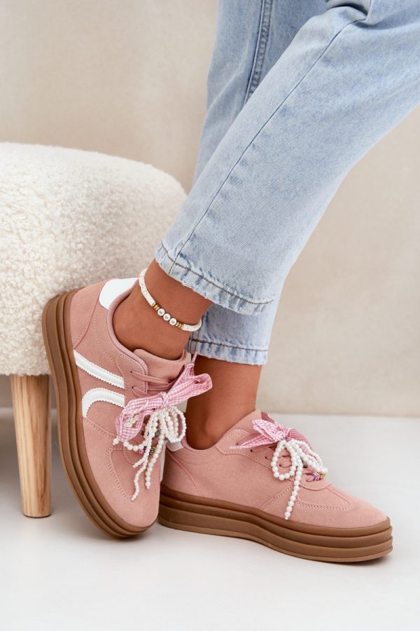 Pink Sport Shoes in Women`s Athletic Shoes, Trainers, Sneakers with Fabric, Footbed, Upper Height and Platform Height