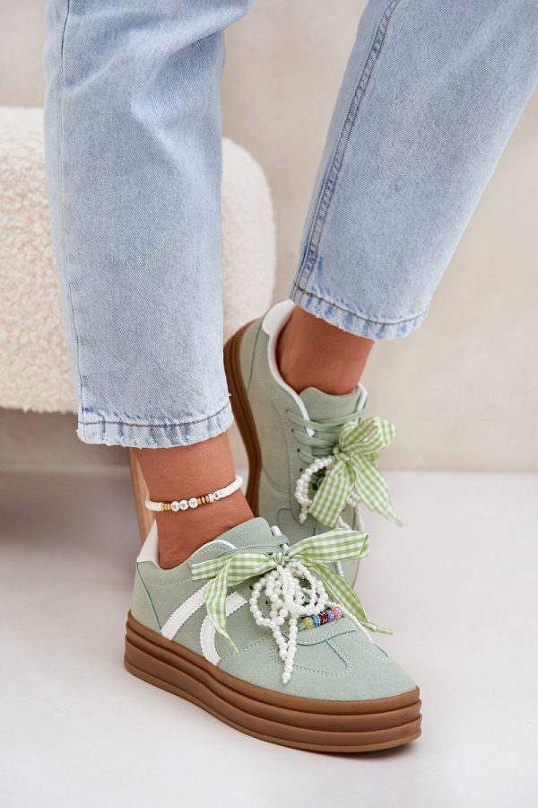 Green Sport Shoes in Women`s Athletic Shoes, Trainers, Sneakers with Fabric, Footbed, Upper Height and Platform Height