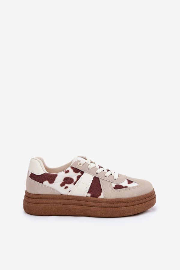 Beige Sport Shoes in Women`s Athletic Shoes, Trainers, Sneakers with Fabric, Footbed, Upper Height and Platform Height