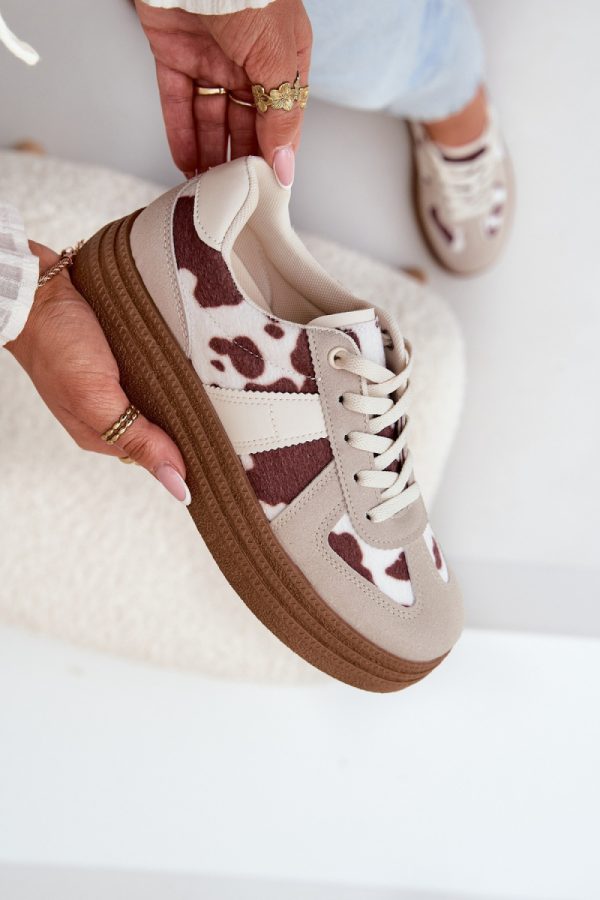 Beige Sport Shoes in Women`s Athletic Shoes, Trainers, Sneakers with Fabric, Footbed, Upper Height and Platform Height