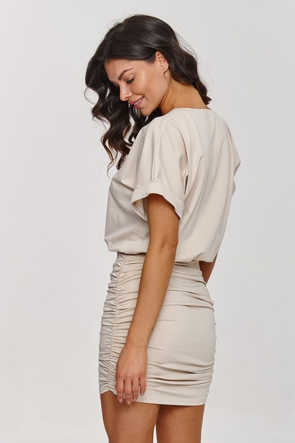 Beige Daydress in Day Dresses with Cotton and Spandex