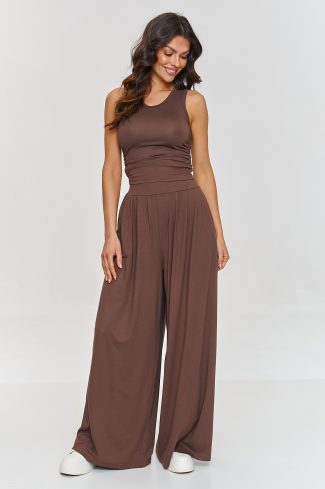 Brown Set in Pants, Trousers, Shorts with Spandex and Viscose