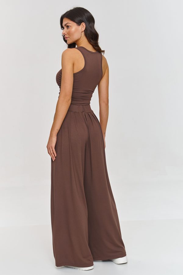 Brown Set in Pants, Trousers, Shorts with Spandex and Viscose