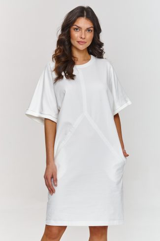 Beige Daydress in Day Dresses with Cotton and Spandex