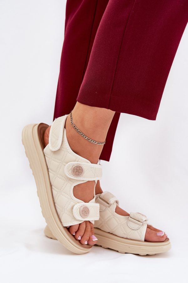 Beige Platform Sandals in Sandals & Flip-Flops For Women with Fabric, Footbed and Platform Height