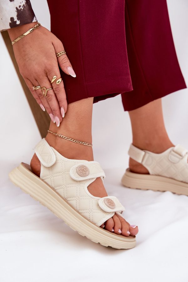 Beige Platform Sandals in Sandals & Flip-Flops For Women with Fabric, Footbed and Platform Height