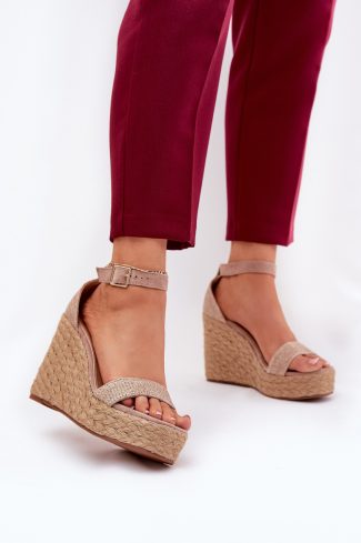 Beige Buskin in Sandals & Flip-Flops For Women with Fabric, Footbed, Heel Height and Platform Height