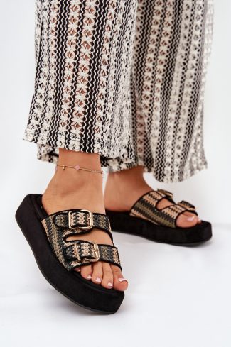Black Platform Sandals in Sandals & Flip-Flops For Women with Fabric, Footbed and Platform Height