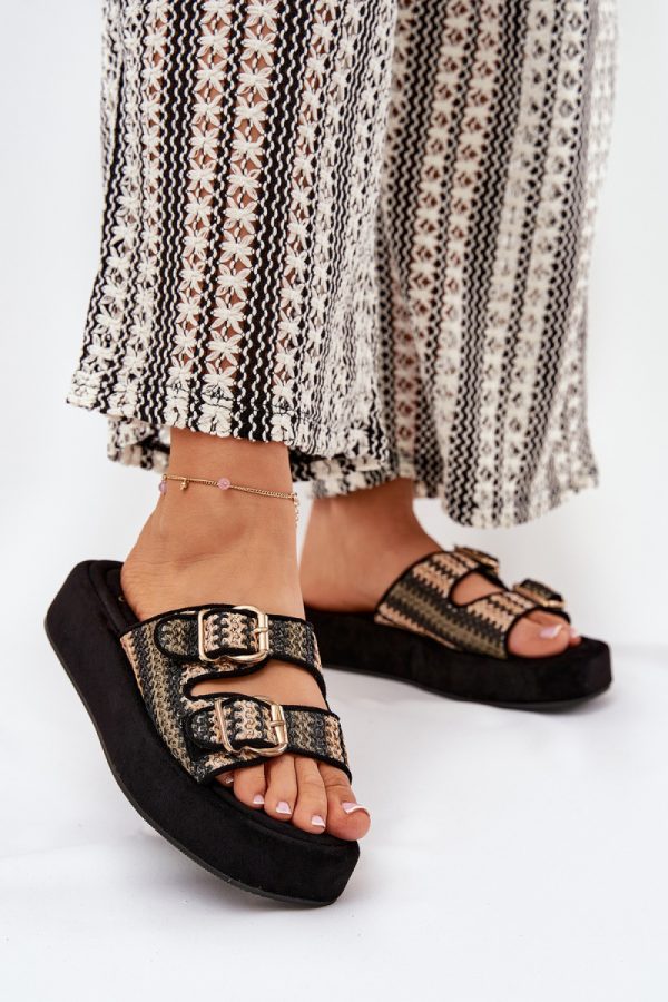 Black Platform Sandals in Sandals & Flip-Flops For Women with Fabric, Footbed and Platform Height