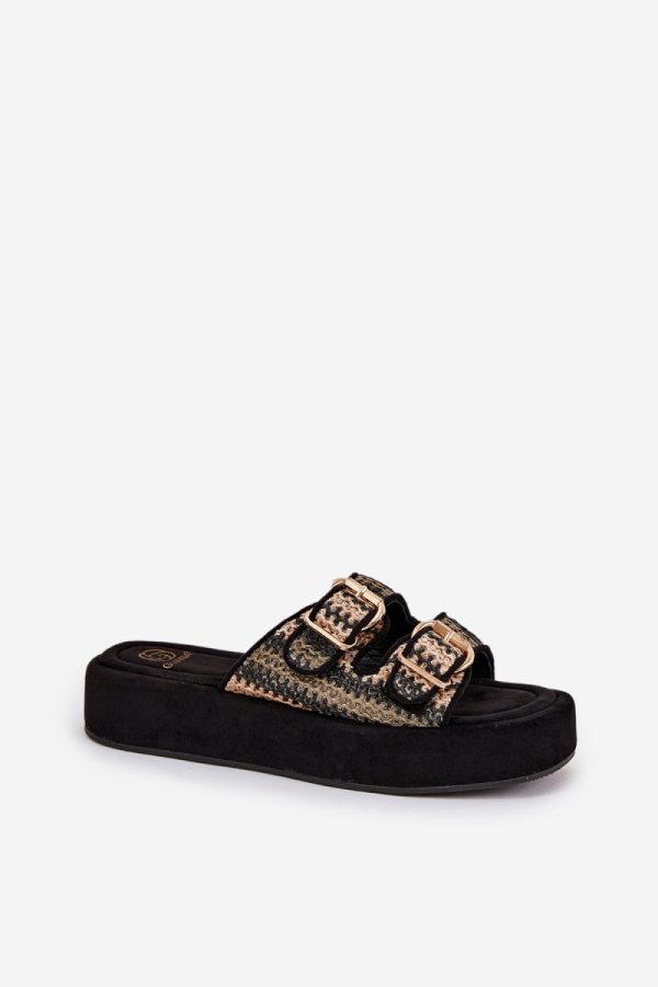 Black Platform Sandals in Sandals & Flip-Flops For Women with Fabric, Footbed and Platform Height