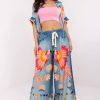 Blue Women Trousers..Polyester and Viscose