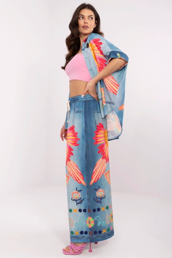 Blue Women Trousers..Polyester and Viscose