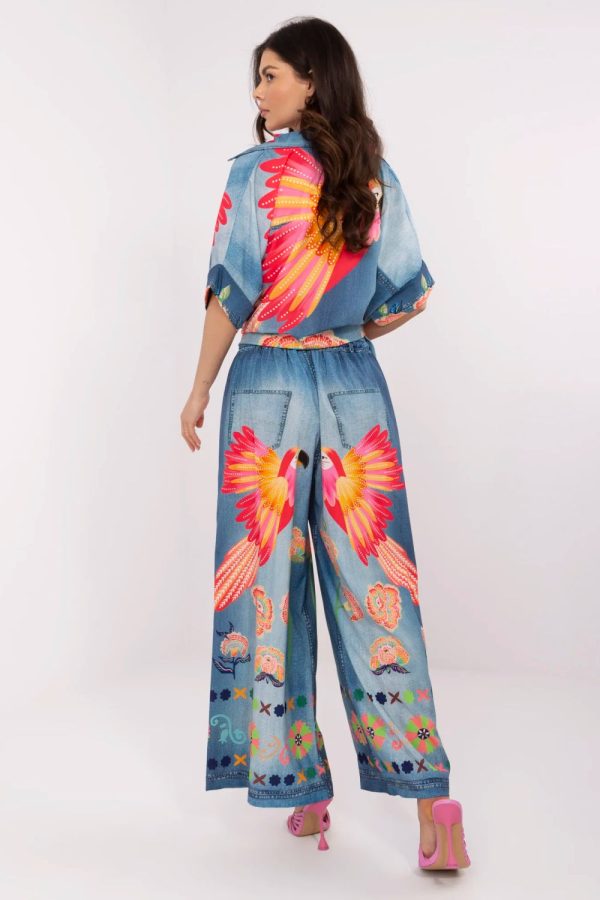 Blue Women Trousers..Polyester and Viscose