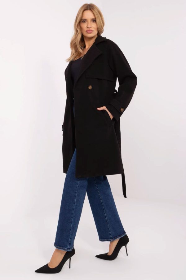 Black Coat in Women`s Coats, Jackets with Polyester