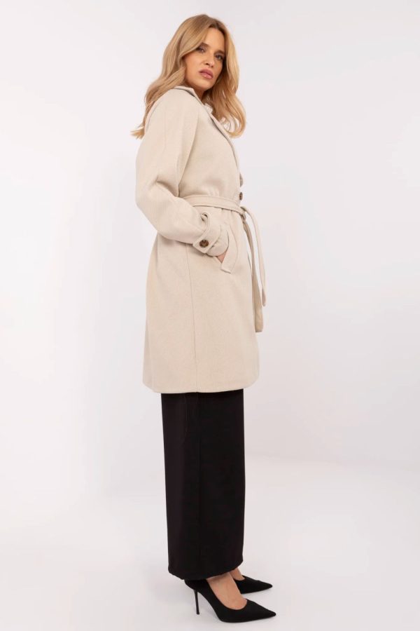 Beige Coat in Women`s Coats, Jackets with Polyester
