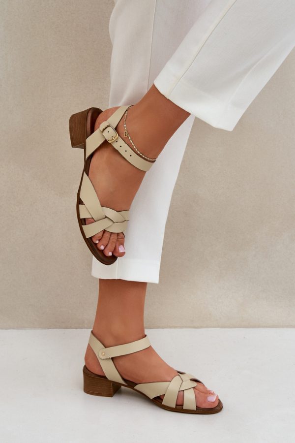 Beige Heel Sandals in Sandals & Flip-Flops For Women with Fabric, Footbed and Heel Height