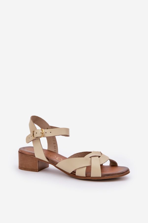 Beige Heel Sandals in Sandals & Flip-Flops For Women with Fabric, Footbed and Heel Height