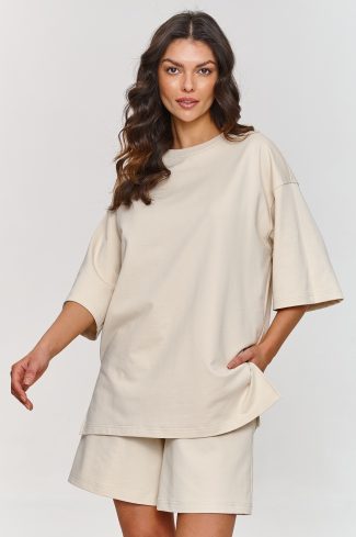 Beige Set in Pants, Trousers, Shorts with Cotton and Spandex