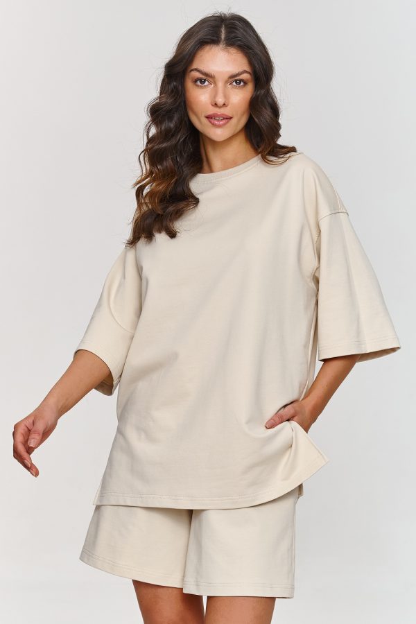 Beige Set in Pants, Trousers, Shorts with Cotton and Spandex