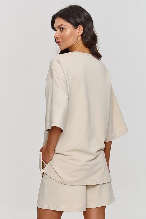 Beige Set in Pants, Trousers, Shorts with Cotton and Spandex