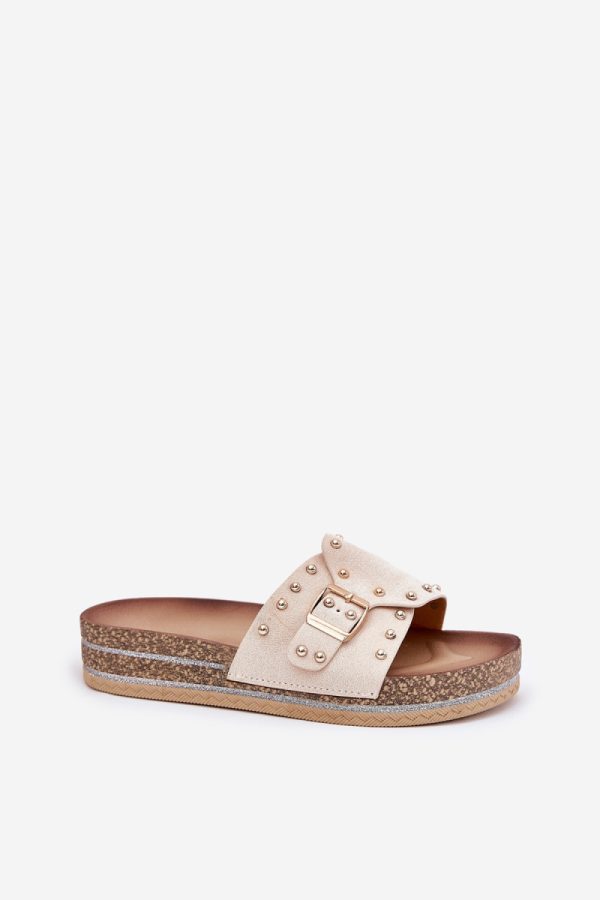Beige Platform Sandals in Sandals & Flip-Flops For Women with Fabric, Footbed and Platform Height