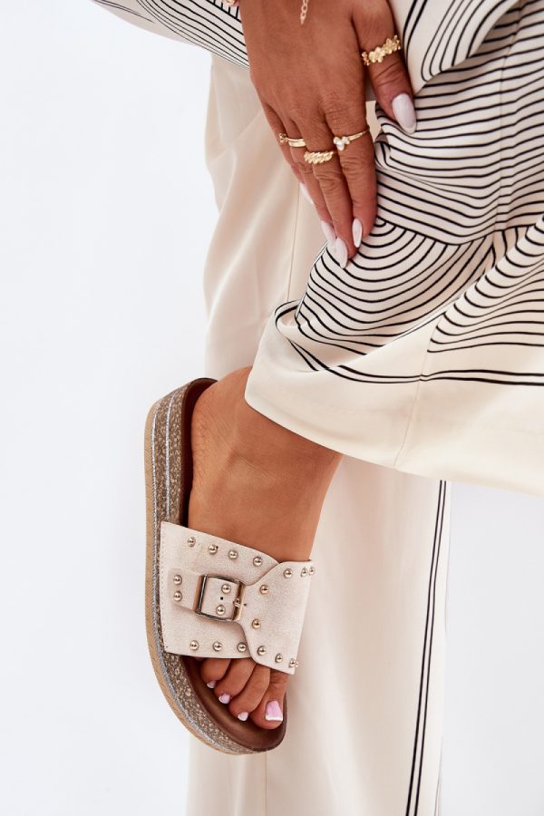 Beige Platform Sandals in Sandals & Flip-Flops For Women with Fabric, Footbed and Platform Height