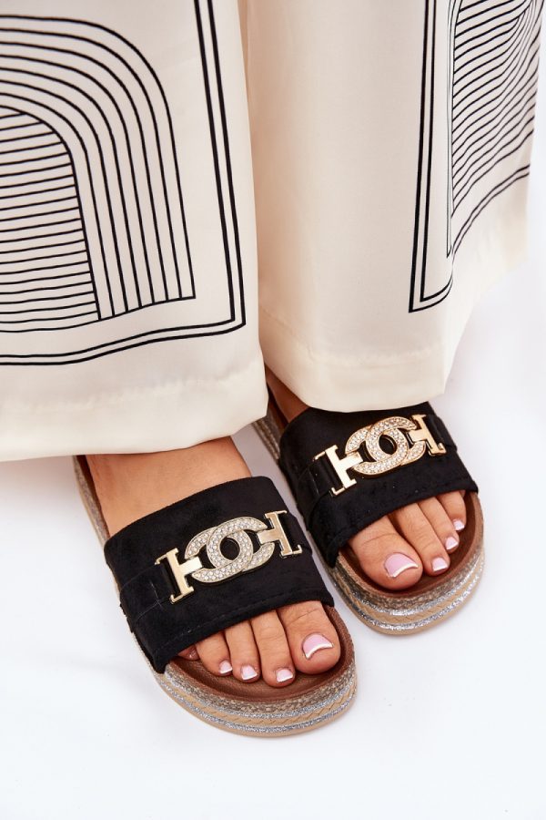 Black Platform Sandals in Sandals & Flip-Flops For Women with Fabric, Footbed and Platform Height