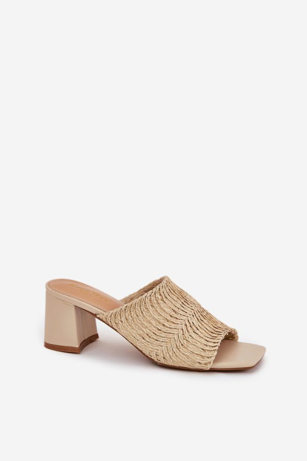 Beige Heeled Sandals in Sandals & Flip-Flops For Women with Fabric, Footbed and Heel Height