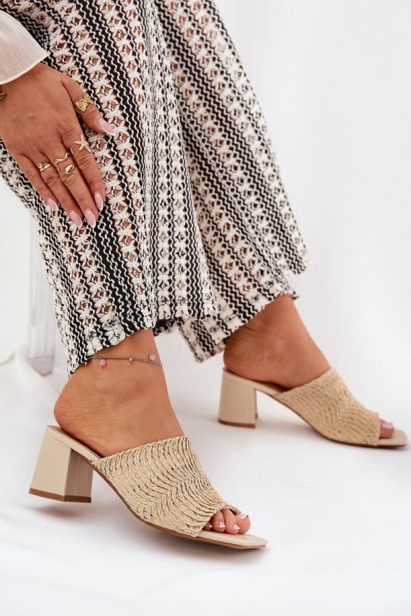 Beige Heeled Sandals in Sandals & Flip-Flops For Women with Fabric, Footbed and Heel Height