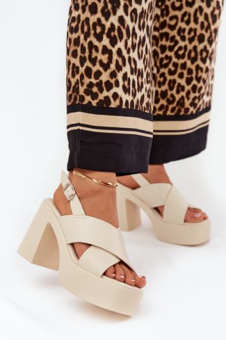Beige Heel Sandals in Sandals & Flip-Flops For Women with Fabric, Footbed, Heel Height and Platform Height