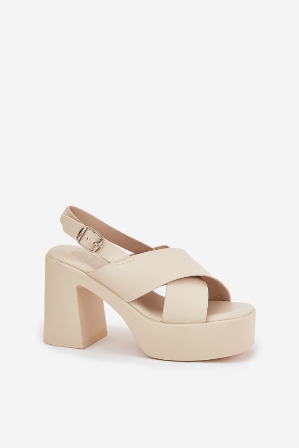 Beige Heel Sandals in Sandals & Flip-Flops For Women with Fabric, Footbed, Heel Height and Platform Height