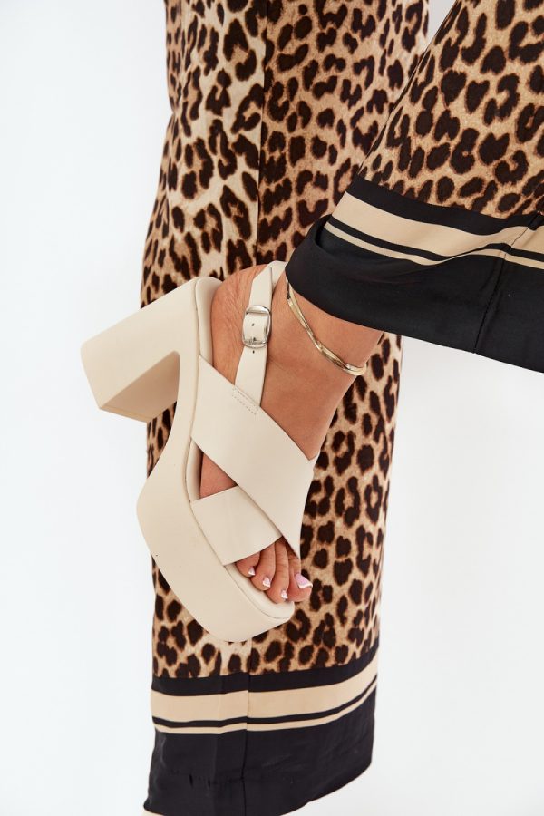 Beige Heel Sandals in Sandals & Flip-Flops For Women with Fabric, Footbed, Heel Height and Platform Height