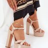 Beige Heel Sandals in Sandals & Flip-Flops For Women with Fabric, Footbed and Heel Height