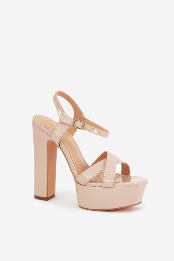 Beige Heel Sandals in Sandals & Flip-Flops For Women with Fabric, Footbed and Heel Height