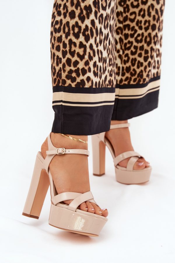 Beige Heel Sandals in Sandals & Flip-Flops For Women with Fabric, Footbed and Heel Height