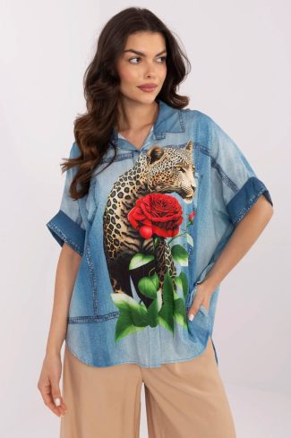 1071914 Blue Long Sleeve Shirt in Shirts For Women with Polyester and Viscose