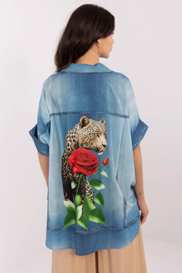 Blue Long Sleeve Shirt in Shirts For Women with Polyester and Viscose