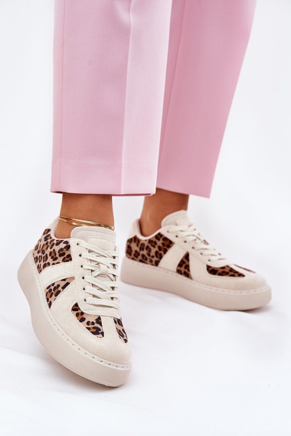 Beige Sport Shoes in Women`s Athletic Shoes, Trainers, Sneakers with Fabric, Footbed, Upper Height and Platform Height