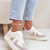 Beige Sport Shoes in Women`s Athletic Shoes, Trainers, Sneakers with Fabric, Footbed, Upper Height and Platform Height