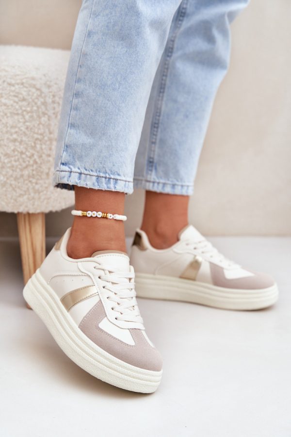 Beige Sport Shoes in Women`s Athletic Shoes, Trainers, Sneakers with Fabric, Footbed, Upper Height and Platform Height