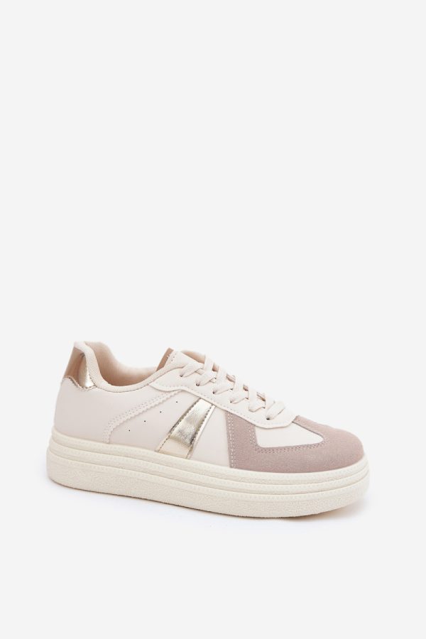 Beige Sport Shoes in Women`s Athletic Shoes, Trainers, Sneakers with Fabric, Footbed, Upper Height and Platform Height