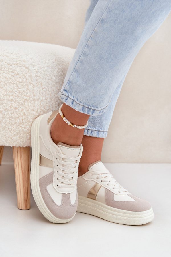 Beige Sport Shoes in Women`s Athletic Shoes, Trainers, Sneakers with Fabric, Footbed, Upper Height and Platform Height