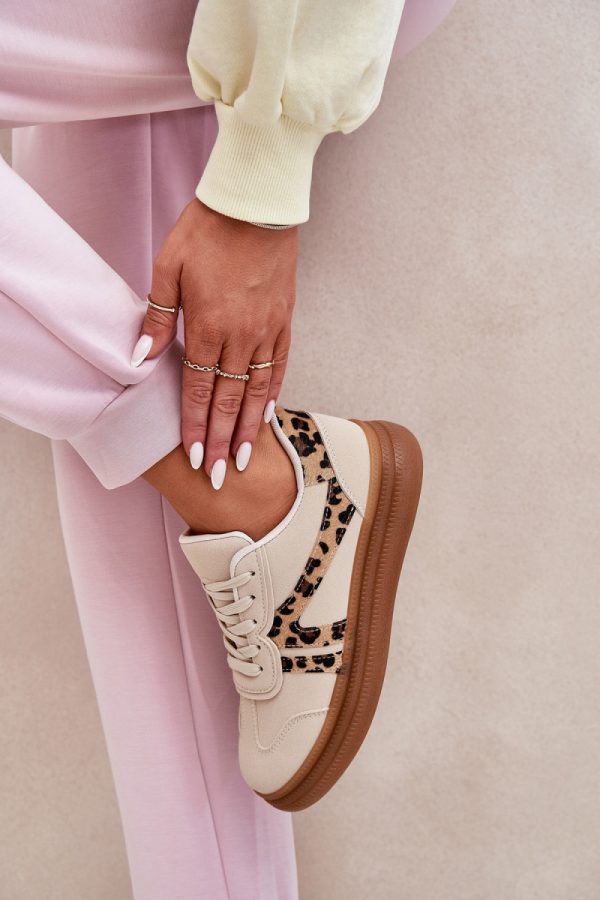 Beige Sport Shoes in Women`s Athletic Shoes, Trainers, Sneakers with Fabric, Footbed, Upper Height and Platform Height