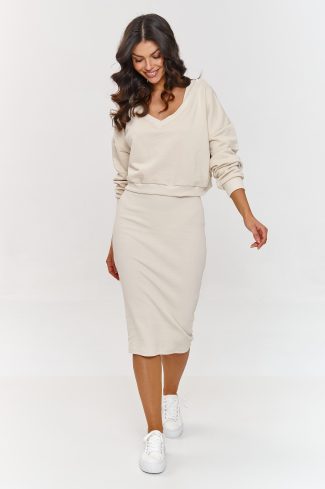 Beige Set in Day Dresses with Cotton and Spandex