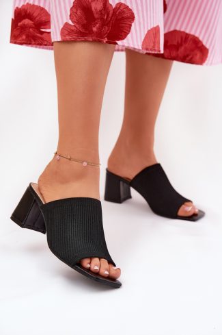 Black Heeled Sandals in Sandals & Flip-Flops For Women with Fabric, Footbed and Heel Height