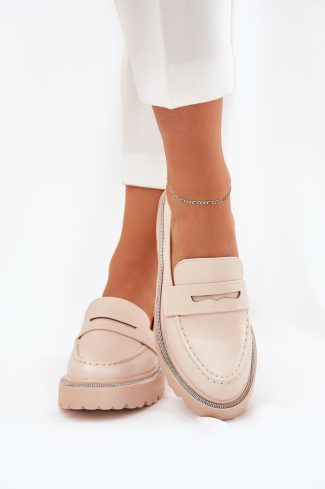 Beige Mocassin in Moccasins, Loafers with Fabric, Footbed, Upper Height and Heel Height