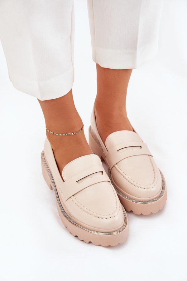 Beige Mocassin in Moccasins, Loafers with Fabric, Footbed, Upper Height and Heel Height